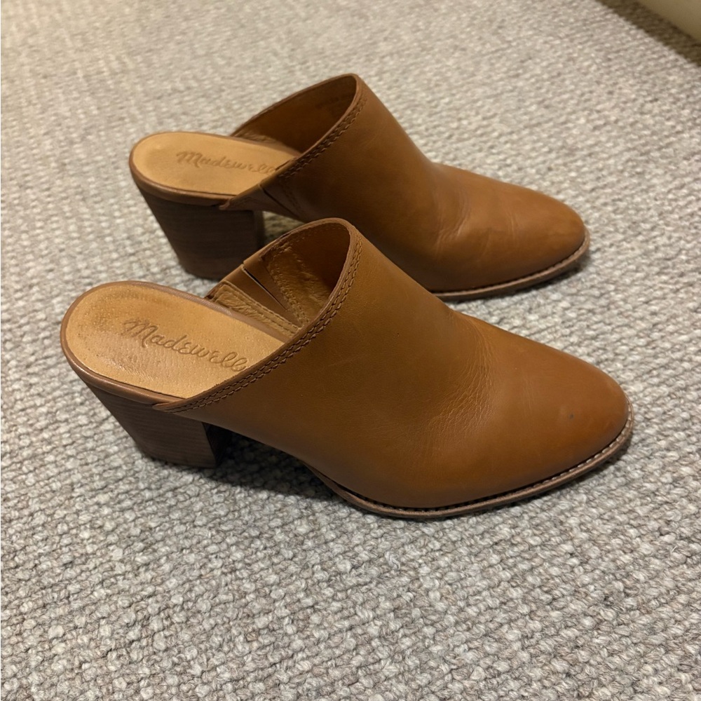 Madewell Brown Leather Block Heel Mules